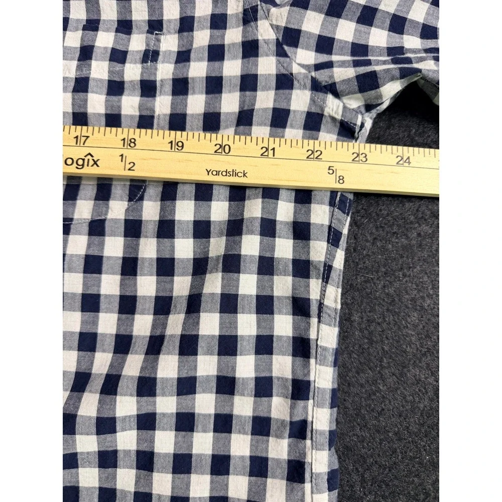 J. Crew Mens XL Slim Untucked Secret Wash Gingham Shirt Navy Blue White Organic